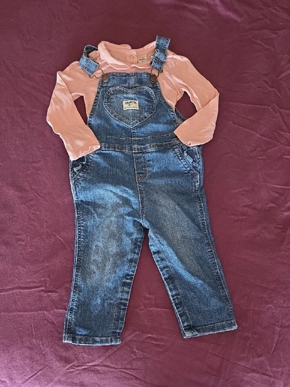 OshKosh B'gosh Pink Long Sleeve Tee with Denim Overalls
